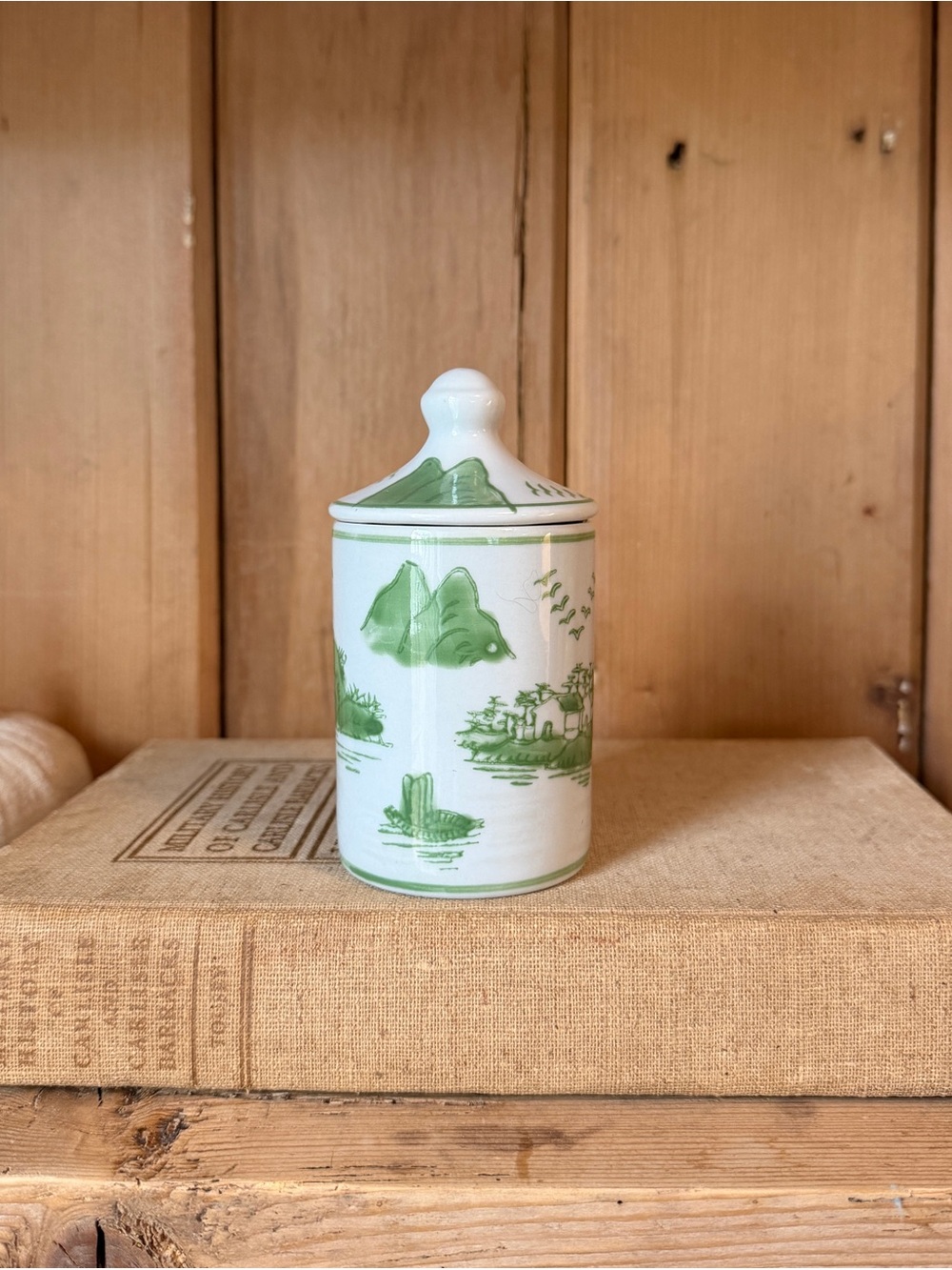 Vintage Green & White Spice Jar
